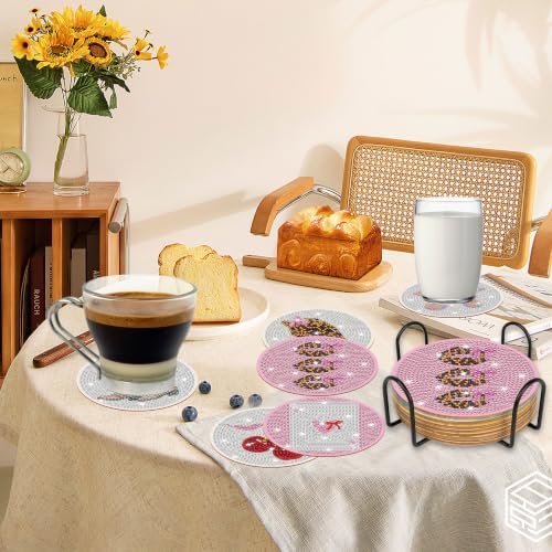 Coquette Diamond Art Coasters Kit, 8 Pcs Pink Diamond Painting Coasters - Image 7