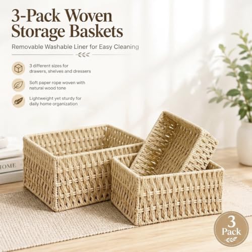 Small Wicker Basket for Counter, Woven Storage basket Set of 3 - Image 7