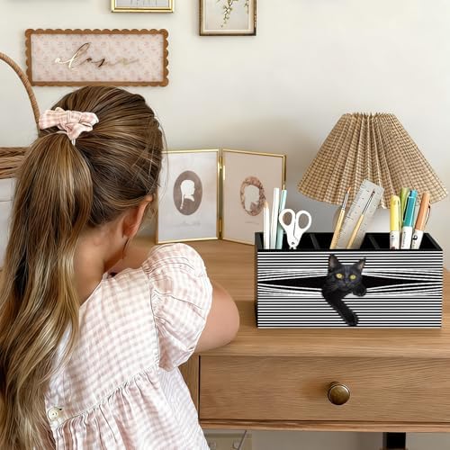 Funny Black Cat Pen Pencil Holder for Desk, Black Cat Mom Lady Lovers Gifts for Women, Pet Lover Gifts Wooden Box Sign Decorations for Home Office Desk Tabletop - Image 4