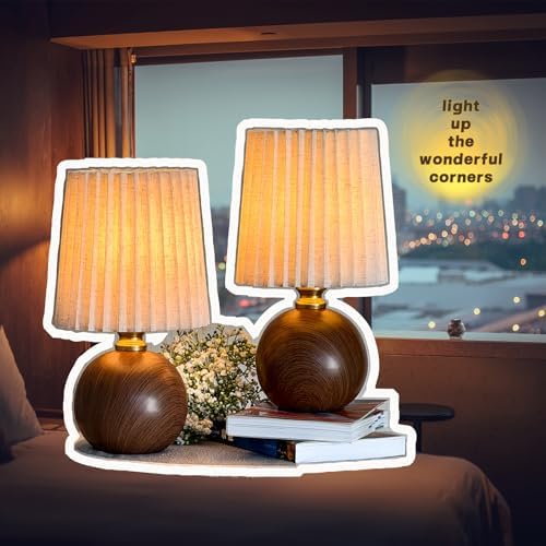 Small Pleated Table Lamp Set of 2 for Bedroom, Mini Bedside Lamps for Nightstand with Round Fabric Linen Shade, Dimmable Desk Lamp, Cute Table Lamps for Small Spaces for Living Room, Kids Room - Image 6
