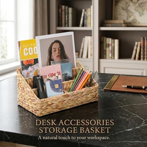 Desk Organizer – Countertop Mail Organizer, Magazine Holder, Boho Decor Water Hyacinth Desk Mail Holder for Home Office, Farmhouse, 12.6" L x 6.7" W x 6.3" H - Image 3
