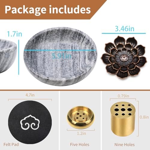 Natural Marble Incense Burner, Stick and Reflux Incense Holder, Handmade Stick Incense Burner, Ideal for Incense Smoking, Incense Burning and Decoration (Extra Large 5.91inGrey) - Image 3