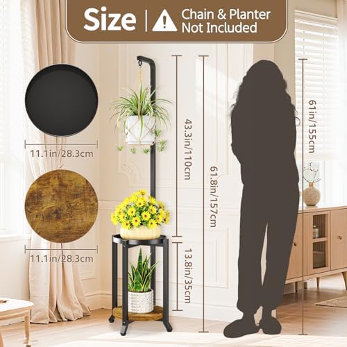 LASZOLA Hanging Plant Stand Holder Indoor Outdoor Tall, 2 Tier Black - Image 2