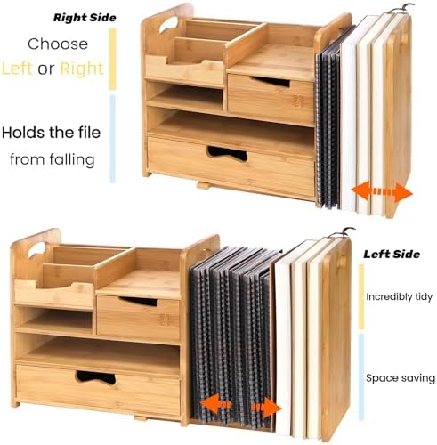 ZOOFOX Bamboo Desk Organizer with Adjustable File Holder, Mail Organizer Countertop with Drawer, 4-Tier Desktop Organization and Desk Accessories for Home Office School Supplies, No Assembly Required - Image 4