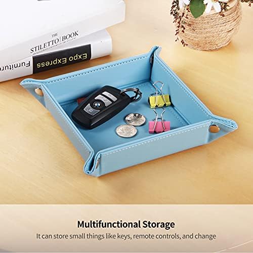 YAPISHI Valet Tray,Foldable PU Leather Catchall Tray/Dish/Caddy Blue - Image 2