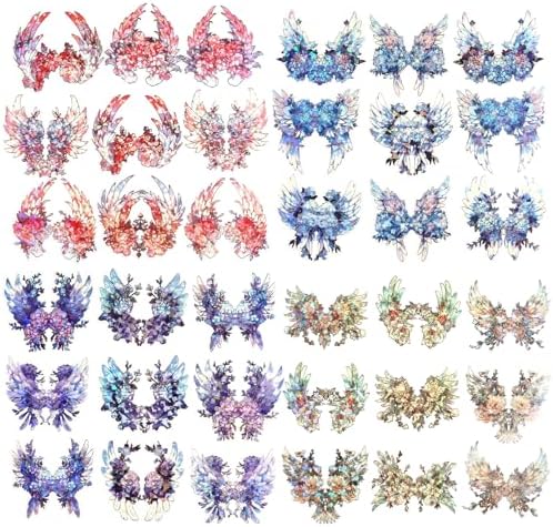 40Pcs Large Gilt Flower Wings Stickers for Scrapbooking,Self-Adhesive Floral WingsStickers Scrapbook Supplies Journaling Stickers for Water Bottle Adult Card Making Letters DIY Cards Decoration by Weenkilly