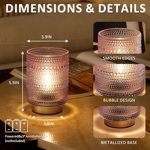 Battery Operated Decorative Lamp with Timer, Small Cozy Ambience Lamps for Shelf/Bedside/Table Decor, Cordless Table Lamp with LED Bulb for Girls Room/Dorm/Office Desk/Cubicle/Bathroom Decor-PINK - Image 6