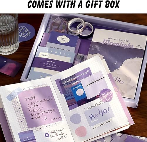 ATIRAMANIYA Vintage Aesthetic Scrapbook Kit(346Pcs) Scrapbooking Supplies Kit with Bullet Junk Journal,Stationery,A6 Grid Notebook Journaling Gift for Girl (Purple Scrapbook) - Image 6