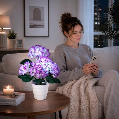Purple Hydrangea Flower Table Lamp Decor Gifts for Women Birthday - Image 5