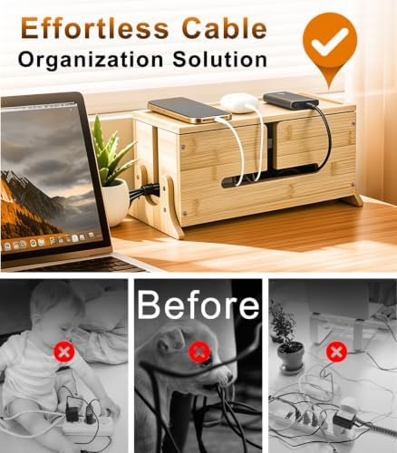 TiMOVO Wood Cable Management Box with Removable Magnetic Lid & Support Legs - Image 5
