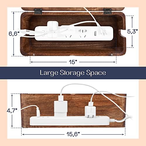 Large Cable Management Box, Wood Wire Organizer & Power Strip Cord Hider - Image 2