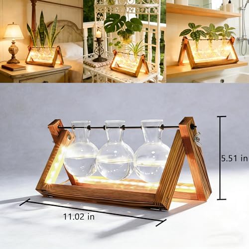 Plant Propagation Station with 9-Speed Adjustable LED Lights Air Planter Bulb Glass Vase Wooden Stand Plant Terrarium for Hydroponic Plants for Plant Lovers Home Garden Office - Image 3