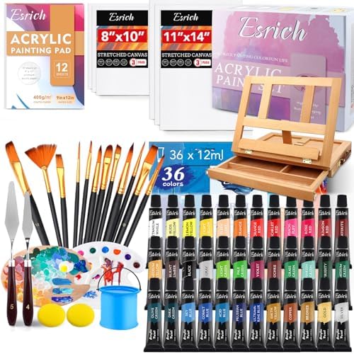 ESRICH 74 PCS Acrylic Paint Set for Adults with Beech Wood Easel by ESRICH