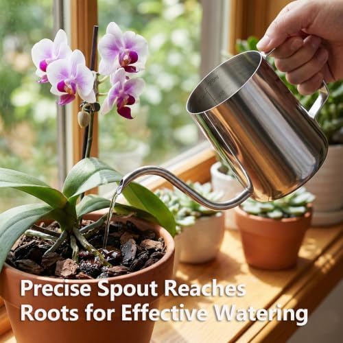 Small Watering Can, OLULU 12oz (350ml) Stainless Steel Indoor Watering Can with Long Spout, Mini Watering Can for Houseplants, Desk & Home Plants - Image 5