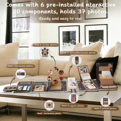 DIY Scrapbook Album Creative Scrapbooking Kit Photo Album 3D Interactive Memory Book for Wedding, Baby, Anniversary, Family Photos Adventure Book Travel Diary Photo Book Album DIY 3D Decoration Card - Image 3