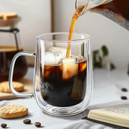 Double Walled Glass Coffee Mugs 16 OZ, Borosilicate Glass Coffee Cups Set of 4 with Spoons, Insulated Clear Coffee Mug for Hot Beverages, Cappuccino, Latte, Tea Bag. - Image 3