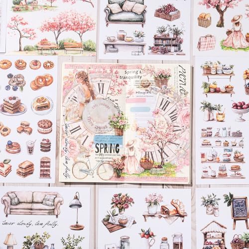 YagCu Scrapbook Sticker Book, Picnic Journaling Stickers, Junk Journal Supplies, Pre-Cut Aesthetic Scrapbooking for Adults, Decorative Ephemera Bullet Planner DIY Arts Craft Collage - Image 3