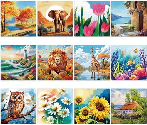 Sherr 12 Pcs Pre Drawn Canvas for Adults,Mixed Style,8 x 8 Inch by Sherr