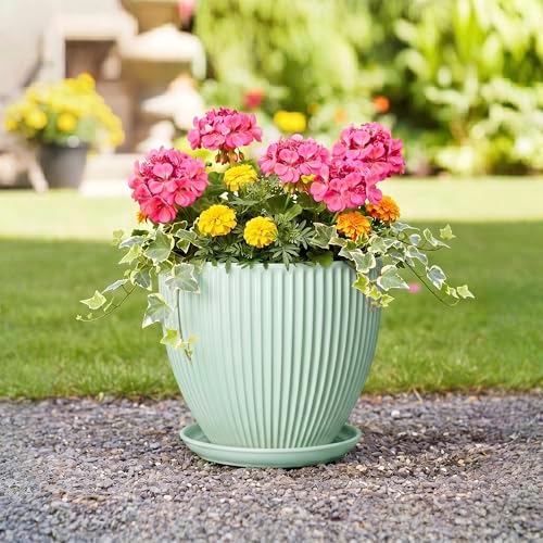 10 Inch Planter Indoor, Ceramic Pots for Plants Indoor, Decorative Plant Pots with Drainage Hole and Saucer, Large Modern Planter, Round Flower Pot, Floor Decor, Women Men Gifts, Mint Green - Image 5