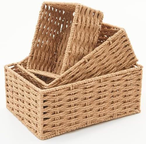 Small Wicker Basket for Organizing, Woven Storage Basket Sets of 3 by Unknown