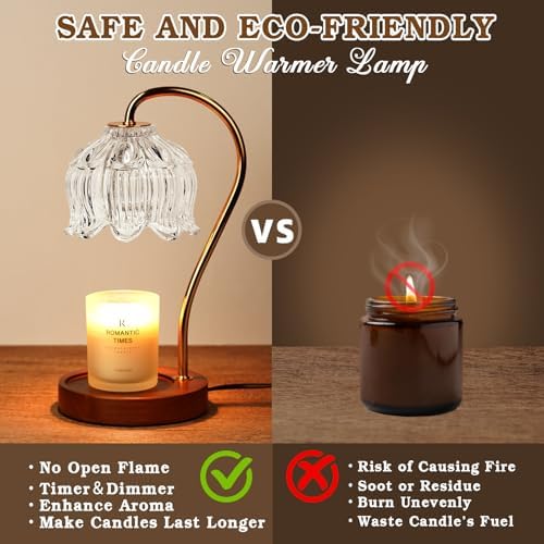Funistree Flower Candle Warmer Lamp with Timer, Dimmable Candle Lamp Warmer, Christmas Birthday Gifts for Women Mom Her, Housewarming Home Decor, Lotus Wax Warmer for Yankee Candles - Clear Lily - Image 5