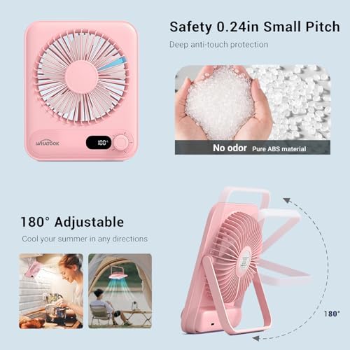 WHATOOK Small Desk Fan Personal Fans: 5000mah 25 Hours Battery Office Quiet Mini Desktop Fan Portable Rechargeable Travel Essentials (Pink, 5000 mAh) - Image 5