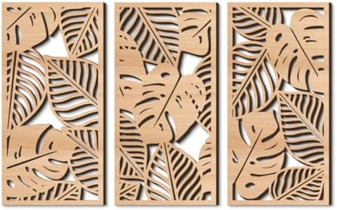 3 Pcs Tropical Leaf Wood Wall Art Decor, Boho Wall Sculptures for Home (A) by Jocaluyia
