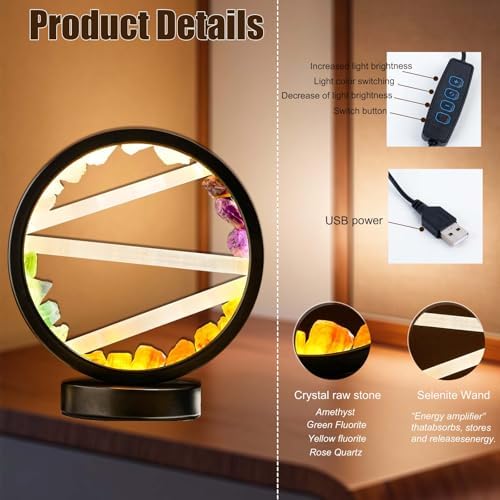 Runyangshi Crystal Table Lamp Night Light Natural Selenite & Colour Crystal Raw Stone Bedside Lamp with 3 Adjustable Light Colours Suitable for Home Decoration, Bedroom Office Desk Lighting - Image 3