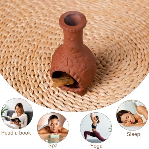 Handmade Palo Santo & Sage Burning Dish, Mini Floral Chiminea Smudge Bowl - Image 4