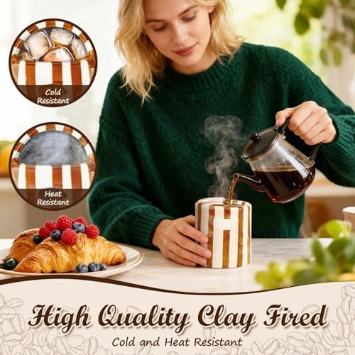 Novelty Ceramic Coffee Mug with Sip Hole, Retro Striped Hand-Painted Design - Image 4