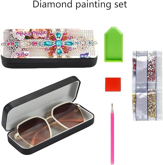 Leatrice 5d Diamond Art Kits for Adults Small Diamond Painting Kit Eyeglasses Case Gem Eyeglasses Case Art Paint by Diamonds Dots DIY for Beginner Women