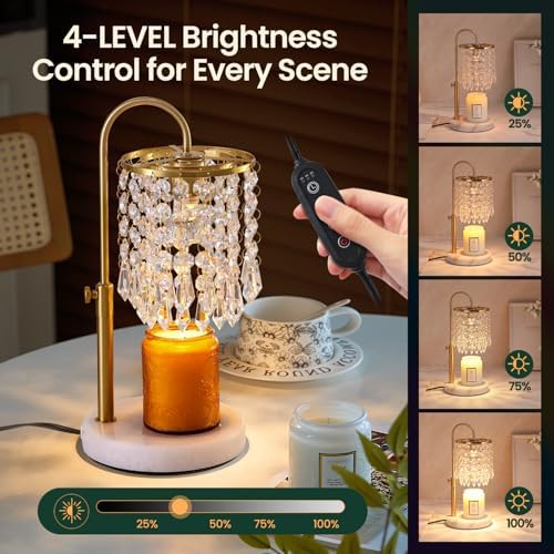 Candle Warmer Lamp with Timer Dimmer and 3 Bulbs,Adjustable Height for New Home Bedroom, Vintage Home Decor for Scented Jar, House Warming Decor Gifts, Minimalist Crystal - Image 5
