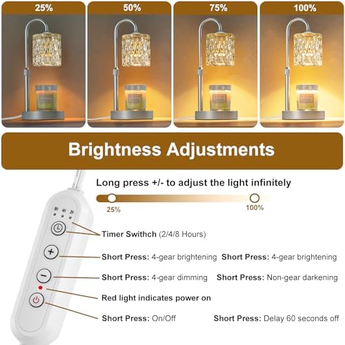 Briever Dimmable Candle Warmer Lamp with Timer, Height Adjustable Electric Candle Wax Warmer, Christmas Birthday Gifts for Women Mom, House Warming Gifts New Home Room Decor, Silver Solid Wood Base - Image 5