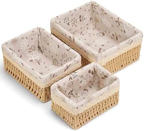 Amaredom Floral Wicker Baskets, Handwoven Multi-size 3-Pack Storage Baskets by AmaredomHome