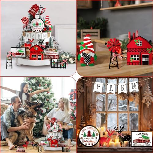 Mifoci 18 Pieces Christmas Candy Cane Tiered Tray Decor Wooden Signs - Image 6