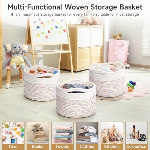 3 Pack Small Rope Storage Baskets, 9.82×9.82×7.1", Rainbow - Image 4