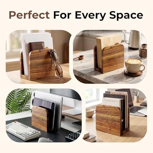 Acacia Wood Mail Organizer Countertop -Letter Holder for Office Desk - Image 6