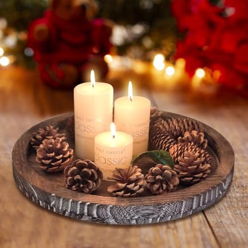 Round Decorative Wooden Serving Trays for Ottoman Coffee Table Tray Decor - Image 3
