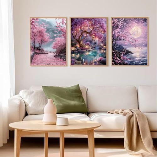 3pack Pink Cherry Blossoms Diamond Art Kits for Adult Diamond Painting Kit - Image 3