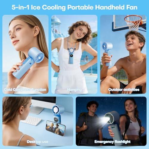 6000mAh Portable Handheld Fan with Ice Cooling, 199 Levels Stepless Speed, 20H Long Battery Life, 20000RPM Turbo Fan Rechargeable Personal Mini Fan for Travel, Outdoor, Makeup - Image 6