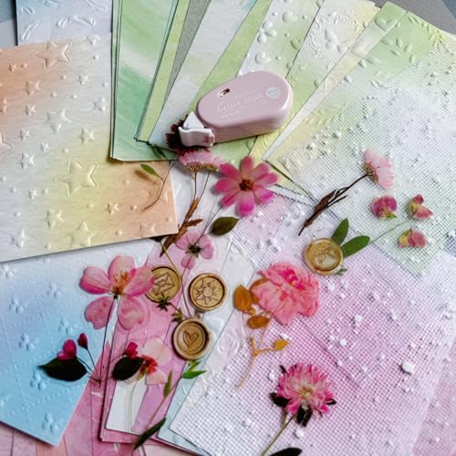 MOLNESO 132pcs Pastel Aesthetic Journal Paper Kit, Embossed Background Papers with Clear Dried Flower Stickers, Mixed Textured Scrapbook Papers for Collage, Junk Journals, Card Making, DIY Crafts - Image 3