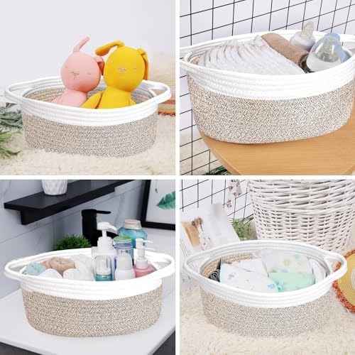 ABenkle Small Basket with Handles, Boho Decorative Rope Woven Dog Cat Toy Storage Bin Shelf Storage Organizer, Easter Christmas Gift Basket, 12"x8"x5", Mixed Brown - Image 4