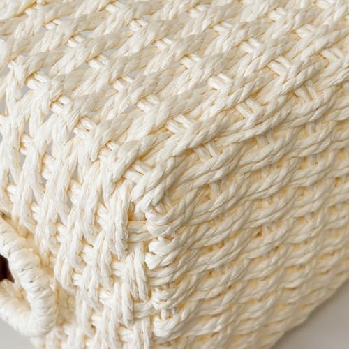 QINGTUHONE Woven Paper Rope Wicker Basket for Organizing(Set of 3,Beige) - Image 6