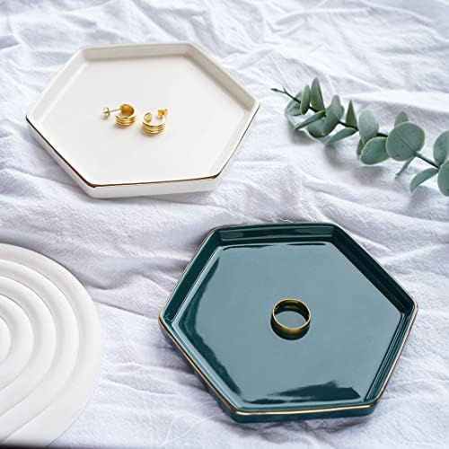 HANKOR 4.7 inch Ceramic Jewelry Dish Tray, Small Ring Holder Dish, White Catch All Trinket Tray for Keys Rings Earrings - Image 4