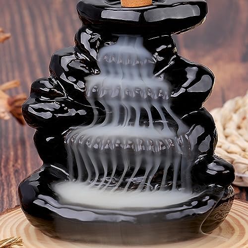 Waterfall Backflow Incense Burner Ceramic Incense Holder Incense Waterfall Fountain Incense Cone Holder, Yoga Meditation Home Decor Office Gifts(Stone) - Image 5