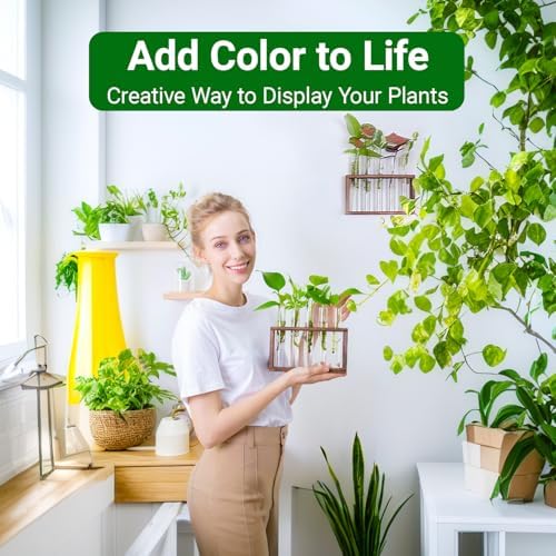 Propagation Station, Plants Terrarium, Plants Lover Gifts for Women,Plant Cutting Holder Home décor,Gifts for Women,House Warming New Home-5 Tubes-Brown - Image 4