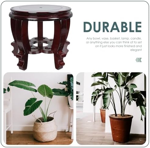 DOITOOL Large Plant Stool Wood Planter Stand Round Wooden Fish Tank Stand Oriental Style Indoor Plant Stand Wooden Display Base - Image 6