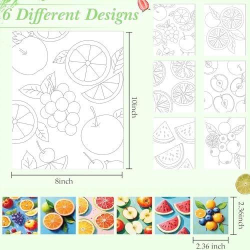 Dinifee 6 Pack Pre Drawn Canvas 8x10 Paint Kit for Adults, Colorful Fruit - Image 3