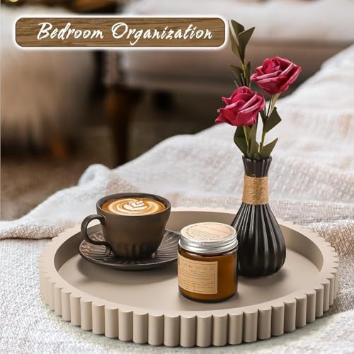 Handmade 12in Decorative Tray for Coffee Table Tray Decor, Gray Wooden Decorative Round Tray for for Coffee Table, Dining Room Table Entryway and Living Room Table - Image 4