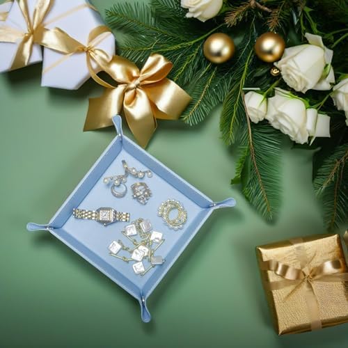 UnionBasic Small Valet Tray, Jewelry Tray for Rings Watches Earrings, Entryway Catchall Caddy for Coins Keys Change, Nightstand Bedside Valet Holder, Trays for Electronic Gadgets, Blue - Image 3